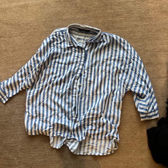 Zara Blue Striped Button down shirt - Picture 3 of 4
